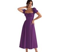 ZKYUCH Puff Short Sleeve Corset Midi Dress Square Neck Bustier A-Line Summer Party Sundress With Side Slit,Color3,S