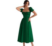 ZKYUCH Puff Short Sleeve Corset Midi Dress Square Neck Bustier A-Line Summer Party Sundress With Side Slit,Color4,L