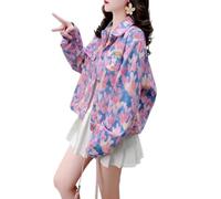 ZKYUCH Super Good-looking Short Printed Denim Jacket For Women's Spring And Autumn Tie Dye Love Jacket Top,Color1,M 52.5-57.5KG