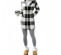ZKYUCH Winter Comfortable Plush Plaid Hooded Slim Fit Cardigan Jacket,Color2,L
