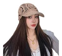 ZKYUCH Women's Hand-Crocheted Lace Baseball Cap, Breathable Hollow-Out Sun Hat, Vintage Floral Knit Summer Visor,Color1