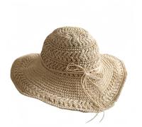 ZKYUCH Women's Hand-Crocheted Wide Brim Straw Sun Hat With Bow, Floppy UV Protection Beach Hat For Summer Travel,Color2