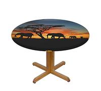 ZKZBDPLK African Elephant Round Table Cloth â€“ Waterproof, Stain-Resistant Decorative Table Cover With Elastic Hem For Circular & Octagonal Tables