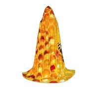 Zkzbdplk Bee On Honeycomb Printed Long Hooded Cape For Teenagers Cosplay Role Party Festival Halloween Costumes