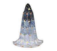 Zkzbdplk Blue Hexagons And Diamonds Printed Long Hooded Cape For Teenagers Cosplay Role Party Festival Halloween Costumes