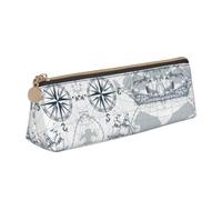 ZKZBDPLK Boat Map Print Stylish Leather Triangle Pen Case â€“ All-Over Print, Cross Patterned Leather, Compact and Versatile Pen Pouch