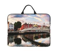 ZKZBDPLK Bridge Sunset River Landscape Printed 14 In Waterproof Laptop Case, Portable Handle, 600d Oxford Cloth Strong And Durable For Work Travel On Business