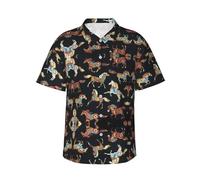 Zkzbdplk Brown Horse Hawaiian Shirt - Full-Print Short Sleeve Button-Up Shirt for Men and Teens, Perfect for Beach & Tropical Getaways