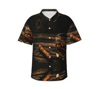ZKZBDPLK Cigar & Whiskey Hawaiian Shirt - Full-Print Short Sleeve Button-Up Shirt for Men and Teens, Perfect for Beach & Tropical Getaways Black