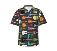 ZKZBDPLK Colorful Guitars Hawaiian Shirt - Full-Print Short Sleeve Button-Up Shirt for Men and Teens, Perfect for Beach & Tropical Getaways Black