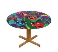 ZKZBDPLK Colorful Ladybird Round Table Cloth â€“ Waterproof, Stain-Resistant Decorative Table Cover With Elastic Hem For Circular & Octagonal Tables