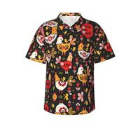 Zkzbdplk Cute Rooster Chickens Hawaiian Shirt - Full-Print Short Sleeve Button-Up Shirt for Men and Teens, Perfect for Beach & Tropical Getaways Black
