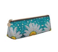 ZKZBDPLK Daisy Flowers Print Stylish Leather Triangle Pen Case â€“ All-Over Print, Cross Patterned Leather, Compact and Versatile Pen Pouch