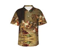 Zkzbdplk Farm Chickens Hawaiian Shirt - Full-Print Short Sleeve Button-Up Shirt for Men and Teens, Perfect for Beach & Tropical Getaways Black