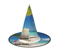 ZKZBDPLK Halloween Pointy Hat Beach Palm Tree Chairs Boats Print Halloween Decorative Hat