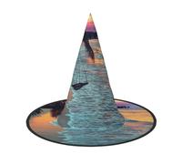ZKZBDPLK Halloween Pointy Hat Coconut Beach Sunset Hammock Print Halloween Decorative Hat
