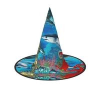 ZKZBDPLK Halloween Pointy Hat Dolphins Sea Turtle Octopus Coral Reef Print Halloween Decorative Hat