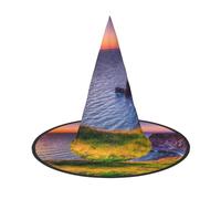 ZKZBDPLK Halloween Pointy Hat Ireland Sunset Seascape Print Halloween Decorative Hat