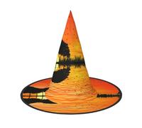 ZKZBDPLK Halloween Pointy Hat Lake Guitar Reflection Print Halloween Decorative Hat