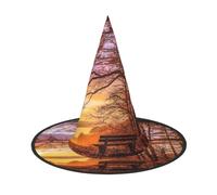 ZKZBDPLK Halloween Pointy Hat Lonely Bench Sunset Print Halloween Decorative Hat