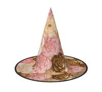 ZKZBDPLK Halloween Pointy Hat Pink White Gold Flowers Print Halloween Decorative Hat