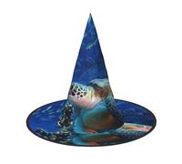 ZKZBDPLK Halloween Pointy Hat Sea Turtle With Fishes Print Halloween Decorative Hat