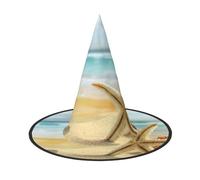 ZKZBDPLK Halloween Pointy Hat Starfish And Coral On Beach Print Halloween Decorative Hat