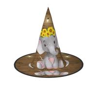 ZKZBDPLK Halloween Pointy Hat Sunflower Elephant Wooden Floor Print Halloween Decorative Hat