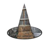 ZKZBDPLK Halloween Pointy Hat Wooden Barn Countryside Print Halloween Decorative Hat