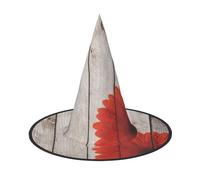 ZKZBDPLK Halloween Pointy Hat Wooden Board Red Flower Print Halloween Decorative Hat