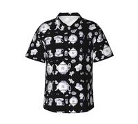 Zkzbdplk Hand Drawn Teapots and Cups Hawaiian Shirt - Full-Print Short Sleeve Button-Up Shirt for Men and Teens, Perfect for Beach & Tropical Getaways Black
