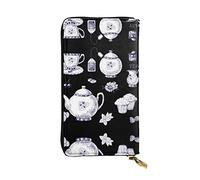 ZKZBDPLK Hand Drawn Teapots and Cups Print Exceptional Leather Long Wallet - Premium Quality Clutch with Full Print Design - A Splendid Statement of Class and Durability