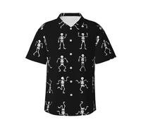 Zkzbdplk Interesting Skeleton Hawaiian Shirt - Full-Print Short Sleeve Button-Up Shirt for Men and Teens, Perfect for Beach & Tropical Getaways Black