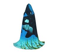 Zkzbdplk Killer Whales Swim Along Printed Long Hooded Cape For Teenagers Cosplay Role Party Festival Halloween Costumes