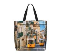 ZKZBDPLK Lisbon Tram Print Stylish Single Shoulder Tote Bag â€“ Spacious, Lightweight, And Water-Resistant For Everyday Use