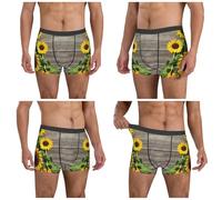 ZKZBDPLK Men'S Sunflowers Wooden Board Print Boxer Briefs - Low Rise, Breathable & Stylish Underwear
