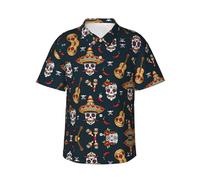 ZKZBDPLK Mexican Skull Hawaiian Shirt - Full-Print Short Sleeve Button-Up Shirt for Men and Teens, Perfect for Beach & Tropical Getaways Black
