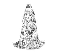 Zkzbdplk Monochrome Sketch Style Gaming Printed Long Hooded Cape For Teenagers Cosplay Role Party Festival Halloween Costumes