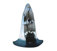 Zkzbdplk Old Sailing Ship Printed Long Hooded Cape For Teenagers Cosplay Role Party Festival Halloween Costumes