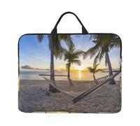 ZKZBDPLK Paradise Beach With Hammock Coconut Palm Trees Printed 14 In Waterproof Laptop Case, Portable Handle, 600d Oxford Cloth Strong And Durable For Work Travel On Business