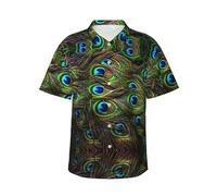 Zkzbdplk Peacock'S Feather Hawaiian Shirt - Full-Print Short Sleeve Button-Up Shirt for Men and Teens, Perfect for Beach & Tropical Getaways Black