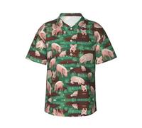 Zkzbdplk Pigs in Farm Hawaiian Shirt - Full-Print Short Sleeve Button-Up Shirt for Men and Teens, Perfect for Beach & Tropical Getaways Black