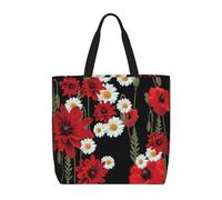 ZKZBDPLK Red Flower And White Daisy Print Stylish Single Shoulder Tote Bag â€“ Spacious, Lightweight, And Water-Resistant For Everyday Use