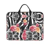 ZKZBDPLK Roses Flower Floral Zebra Stripes Printed 14 In Waterproof Laptop Case, Portable Handle, 600d Oxford Cloth Strong And Durable For Work Travel On Business