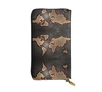 ZKZBDPLK Rust World Map Print Exceptional Leather Long Wallet - Premium Quality Clutch with Full Print Design - A Splendid Statement of Class and Durability