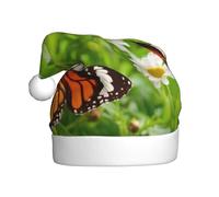 ZKZBDPLK Santa Holiday Party Hat Butterfly On Daisy Flower Print Christmas Hat Unisex Adult Xmas Hat