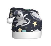 ZKZBDPLK Santa Holiday Party Hat Fun Cat Astronaut Print Christmas Hat Unisex Adult Xmas Hat