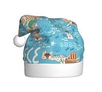 ZKZBDPLK Santa Holiday Party Hat Greece Map Print Christmas Hat Unisex Adult Xmas Hat