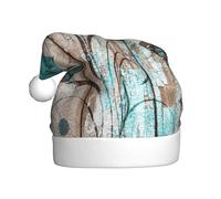 ZKZBDPLK Santa Holiday Party Hat Teal Flower On Wooden Plank Print Christmas Hat Unisex Adult Xmas Hat