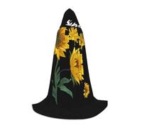 Zkzbdplk Sunflower Black Background Printed Long Hooded Cape For Teenagers Cosplay Role Party Festival Halloween Costumes